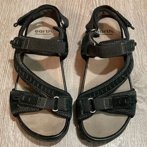 Earth Relief Pod Black Leather Sand Nevis Sandals 6.5